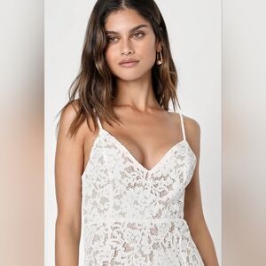One Wish White Lace Midi Dress